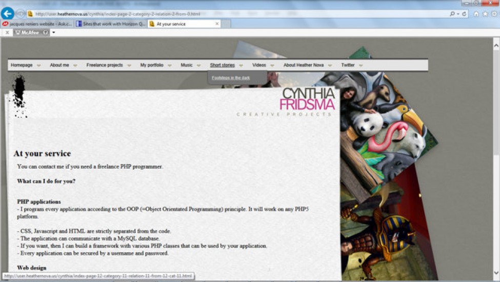 Alle sites werken op PHP, MySQL, Javascript en met een HTML template.